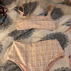 Aerie high waisted pink and white bikini